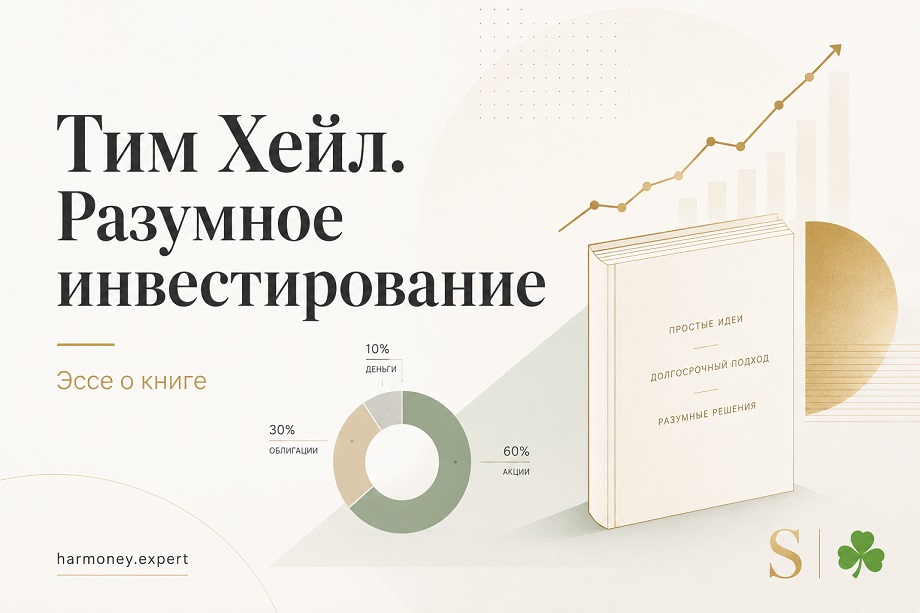 Обложка эссе о книге Тима Хейла «Разумное инвестирование» с символами долгосрочного портфеля, диверсификации и дисциплины инвестора