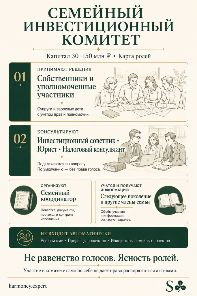 Роли семейного инвестиционного комитета: принятие решений, консультирование, координация и подготовка следующего поколения