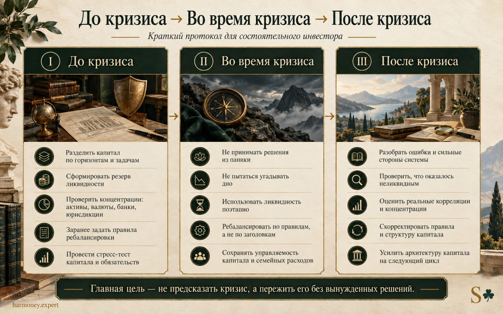 Что делать состоятельному инвестору до кризиса, во время кризиса и после него